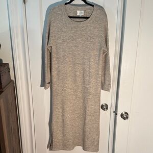 Line & Dot Long Sleeve Gray Dress